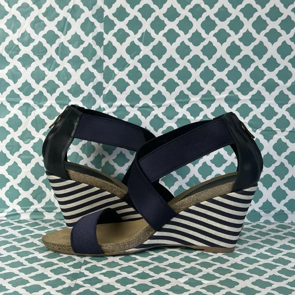 Anyi Lu‎ Christina Wedge Cork Heel Elastic Upper Sandal Women’s Size 39 Blue